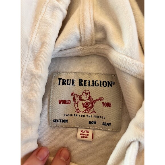 TRUE RELIGION Cream VELOUR, Long Sleeve,  Women's Cropped Hoodie Size XL - Picture 10 of 10